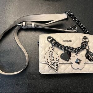 GUESS White Quilted Crossbody Bag with Charms